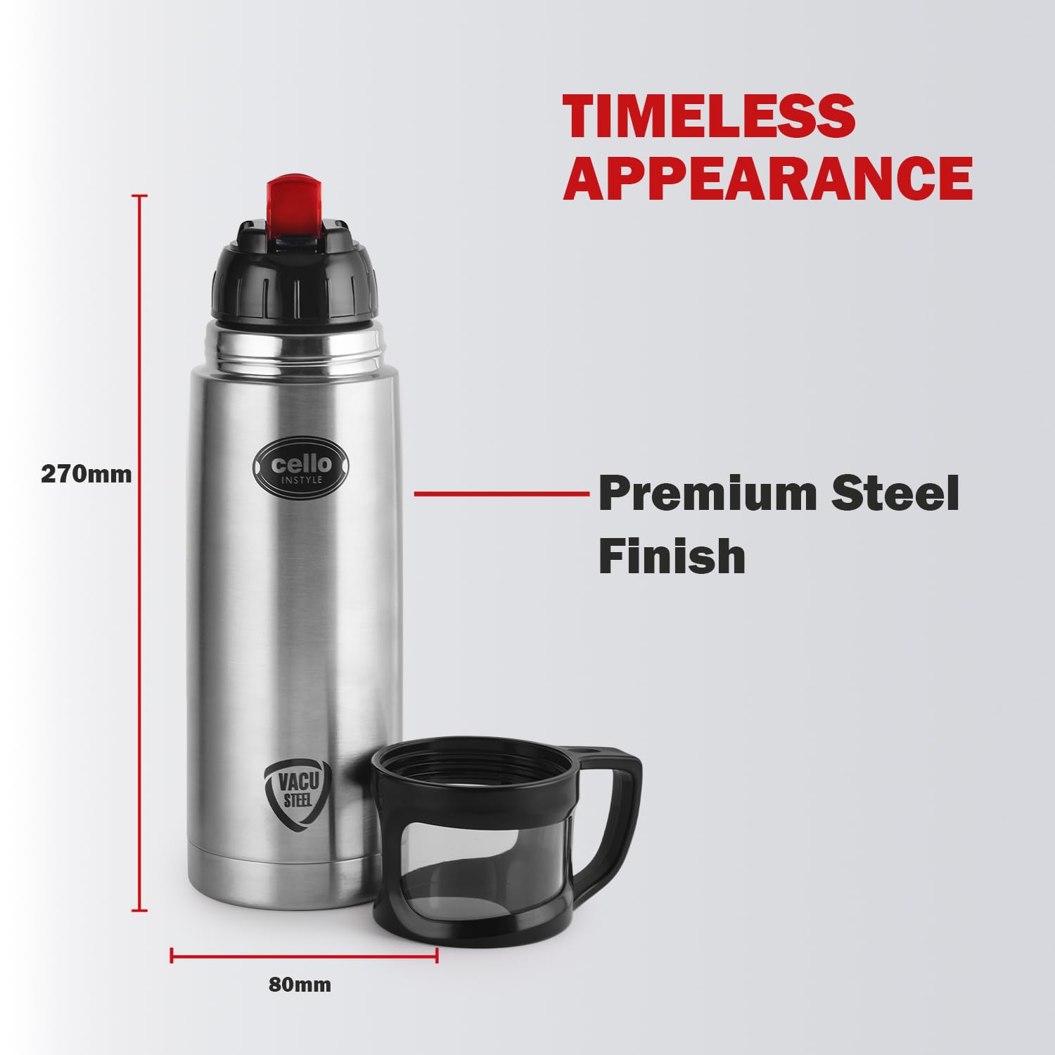 Cello Instyle Thermosteel Water Bottle, 500ml, Silver | 24 Hours Hot and Cold | Flask for Tea Coffee | Rust & Leak Proof | Ideal